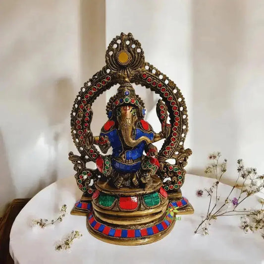 Stone work Lord Ganesha murti placed in a modern home interior, symbolizing harmony, balance, and elegant décor styling