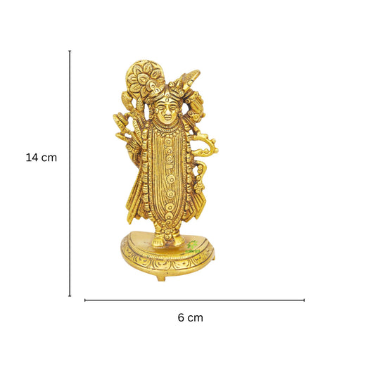 Handcrafted Brass Shri Nath Murti | Traditional Religious Idol for Home Temple | Brass Shri Nath Ji Idol ( Yellow, 5.5 inch)