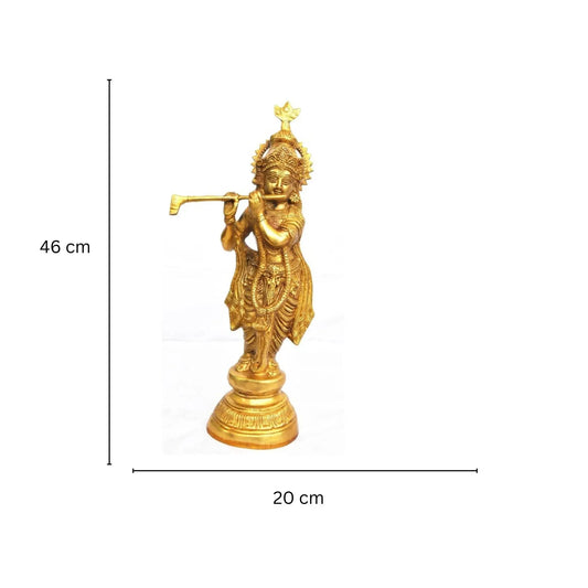 Handcrafted Brass Krishna Murti | Traditional Idol for Home Decoration and Pooja | Brass Krishna Idol ( Yellow, 18 inch) Aakrati