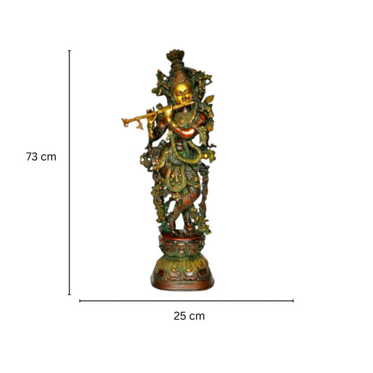 Brass krishna Murti | Perfect Gift for Devotees and Home Decor Lovers | Divine krishna Idol ( Brown, 29 inch) Aakrati