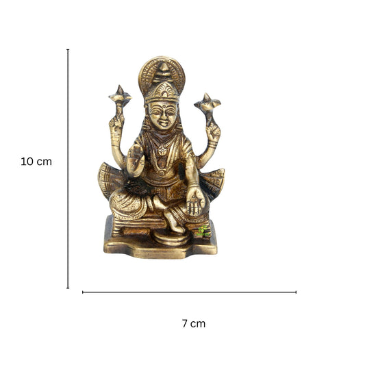Handmade Brass Mini Laxmi Murti | Symbol of Prosperity & Wealth | Brass Laxmi Mata Statue ( Yellow, 3.9 inch)