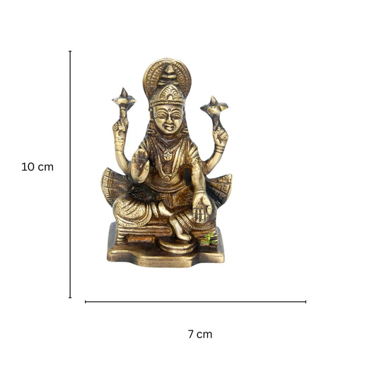 Handmade Brass Mini Laxmi Murti | Symbol of Prosperity & Wealth | Brass Laxmi Mata Statue ( Yellow, 3.9 inch) Aakrati