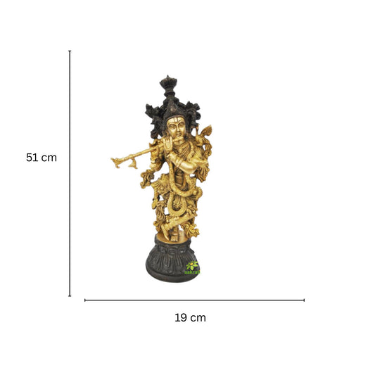 Handcrafted Brass Krishna Murti | Divine Idol for Home and Pooja Room | Brass Krishna Idol ( Yellow, 20.5 inch)