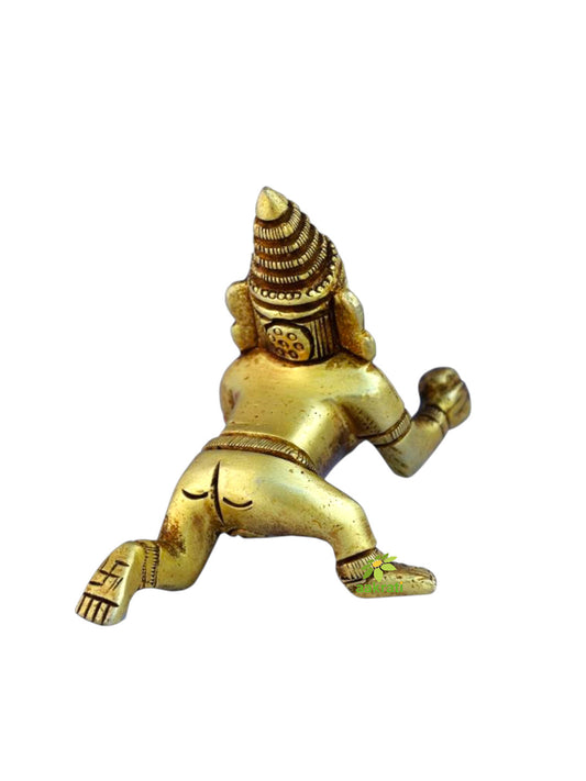 Brass Laddu Gopal Idol | Perfect for Home and Temple | Brass Laddu Gopal Showpiece ( Yellow, 3.1)
