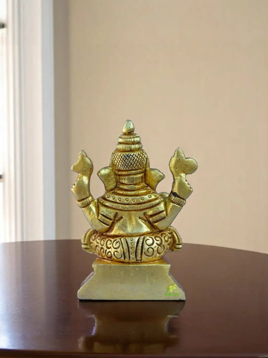 Mini Brass Ganesha Murti | Perfect for Pooja and Gift Giving | Handcrafted Brass Ganesha Showpiece ( Yellow, 3.1 inch) Aakrati