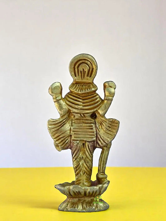 Handcrafted Brass Vishnu Idol | Divine Protection and Peace for Your Space | Brass Lord Vishnu Murti ( Yellow, 2.8 inch) Aakrati