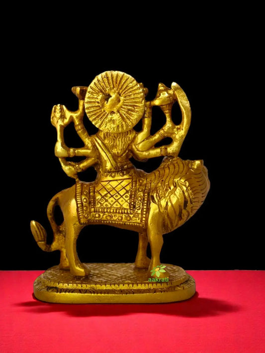 Goddess Durga Brass Statue | Blessings for Your Family and Home | Brass Durga Maa Handmade Idol ( Yellow, 4 inch) Aakrati
