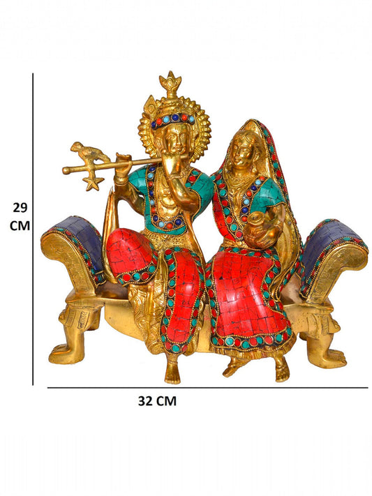 Radha Krishna Sitting On a Sofa Set with Turquoise Work