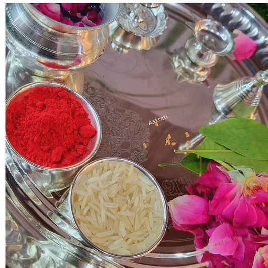 Aakrati Pooja Thali with Engraved Laxmi Ganesh for your Temple decoration Aakrati