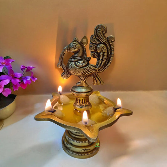 Indian Oil Lamp Bird made in brass ; Brass Diya for Diwali Festive Decorations