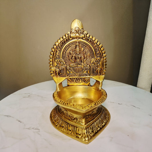 Handcrafted Brass Kamkashi Diya | Brass Laxmi Diya for Pooja | Brass Oil Lamp (Yellow, 7 Inches)