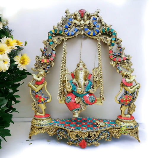 Brass Ganesh Jhula brass Statue decorative work - unique gift showpiece |Home decor| Aakrati
