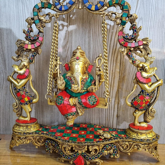 Brass Ganesh Jhula brass Statue decorative work - unique gift showpiece |Home decor| Aakrati