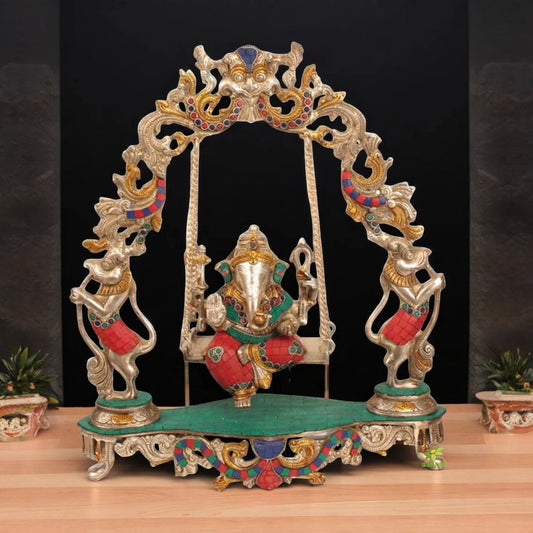 Ganesh Jhula brass Statue decorative work - unique gift showpiece Aakrati