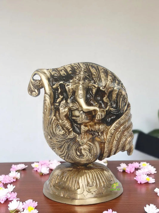 Brass Lord Ganesha Idol | Spiritual Decor for Blessings and Protection | Brass Ganesha Murti ( Yellow, 7.5 inch) Aakrati