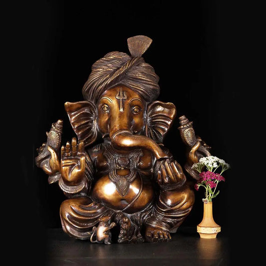 Metal Sculpture of Lord Ganesha idol brass metal antique finish Statue Ashopi