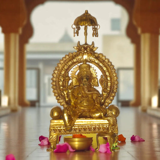 Lord Ganesha Glorious Statue Sitting On a Throne Aakrati