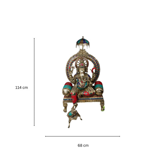 Ganesh Sitting on Throne Lobby decor metal brass Figure