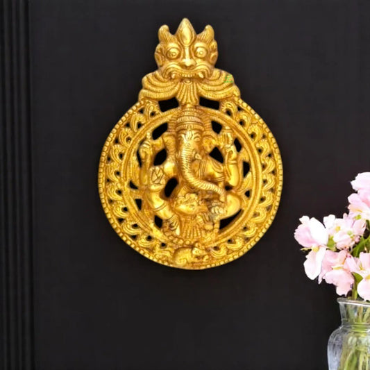 Brass Decorative Wall Hanging | Ganesha Plate for Spiritual and Religious Home Decor | Brass Ganesha Plate ( Yellow, 10 inch) Aakrati