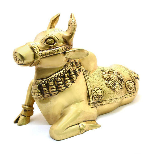 Handmade Brass Cow Idol | Perfect for Religious Temples and Spiritual Home Decor | Brass Cow Figurine ( Yellow, 7.5 inch)