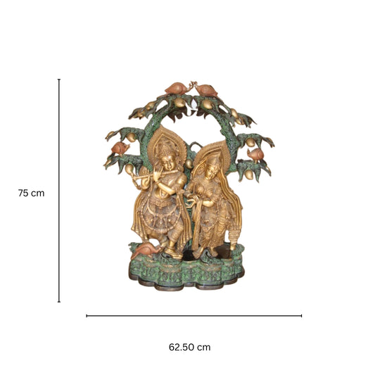Radha Krishna Brass Statnding Sculpture Under Tree