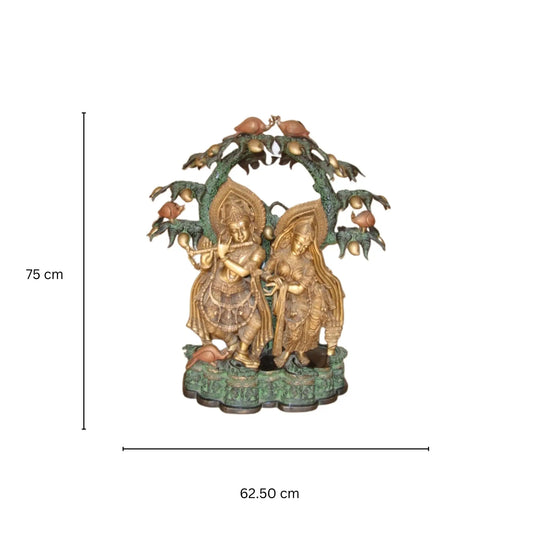 Radha Krishna Brass Statnding Sculpture Under Tree Aakrati