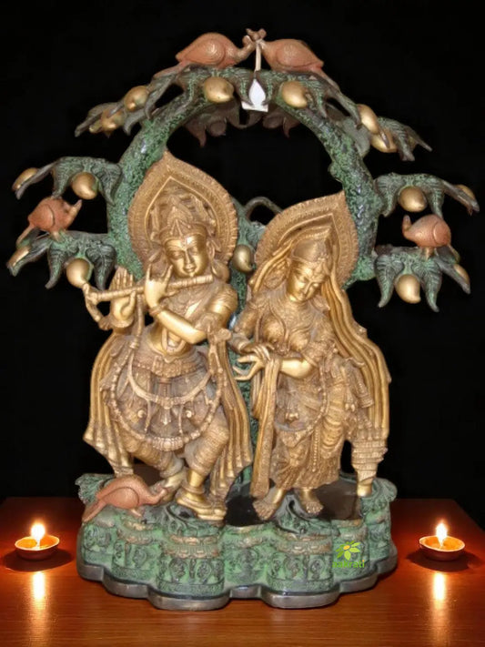 Radha Krishna Brass Statnding Sculpture Under Tree Aakrati