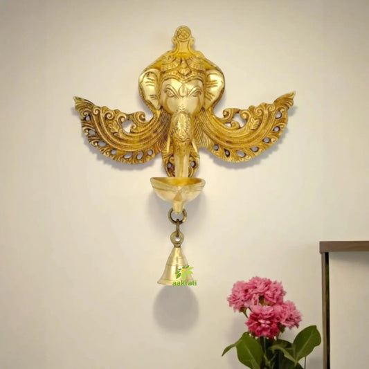 Evil Eye Protector Yali Face cum Oil Lamp- A Decorative Wall Hanging with Bell By Aakrati Aakrati