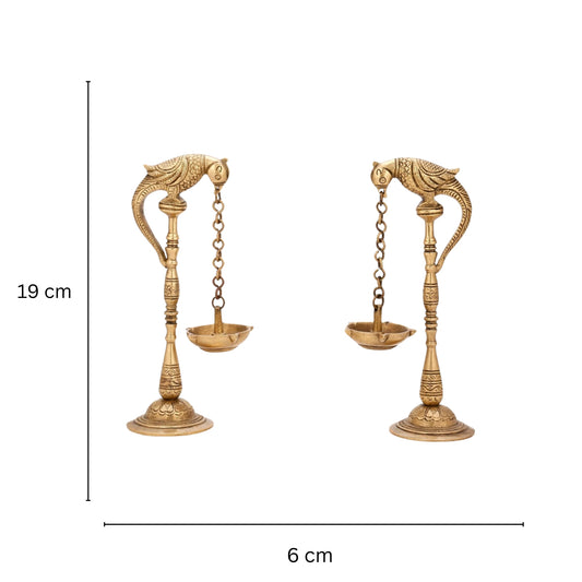 Aakrati Pair of Bird Diya Oil Lamp Stand Brass Hindu Religious Puja Artical Also use for Fengshui Gifts and Home Temple