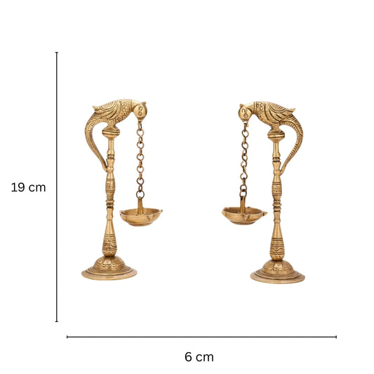 Aakrati Pair of Bird Diya Oil Lamp Stand Brass Hindu Religious Puja Artical Also use for Fengshui Gifts and Home Temple Aakrati