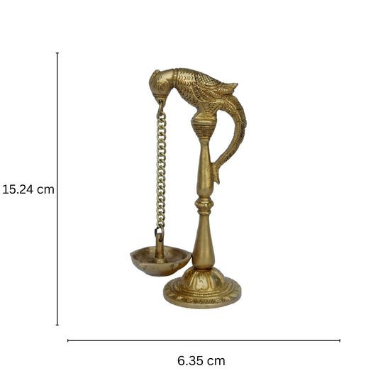 Brass Parrot Shaped Diya | Ideal Oil Lamp for Spiritual and Festival Lighting | Traditional Parrot Shape Oil Lamp ( Yellow, 6 inch)