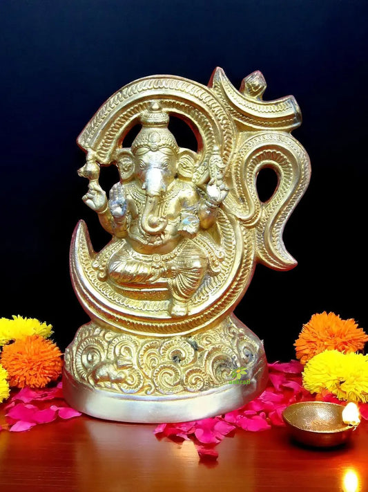 Lord Ganesha Brass Statue with Symbol of Om Aakrati