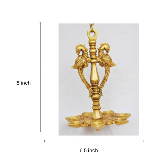 Traditional Bird Shaped Brass Diya | Wall Hanging Oil Lamp for Festive Decor | Brass Bird Shaped Diya ( Yellow, 8 inch)