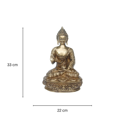 Premium Brass Buddha Murti | Perfect for Meditation and Spiritual Spaces | Handmade Brass Buddha Idol ( Brown, 13 inch) Aakrati