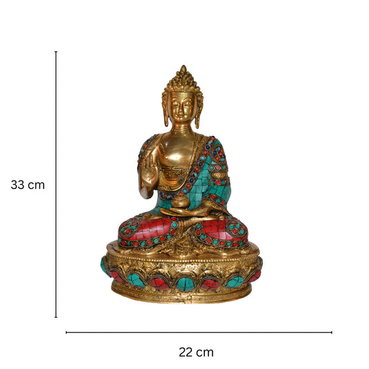 Lord Sitting Buddha with Stone Blessing Antique Idol Art Decor Gifts