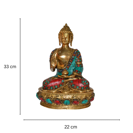 Lord Sitting Buddha with Stone Blessing Antique Idol Art Decor Gifts Aakrati