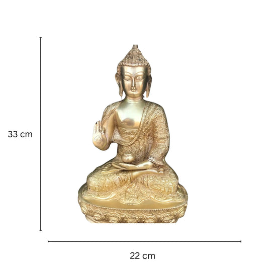 Brass Buddha Murti | Spiritual Home Decor for Calm and Serenity | Divine Brass Buddha Statue ( Yellow, 13 inch) Aakrati