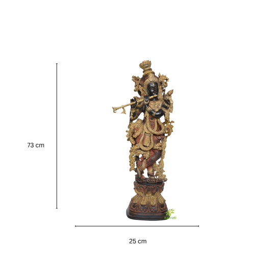 Brass Krishna statue - 73CM Brass Krishna Statue, Krishna Figurine, Krishna Sculpture, KRISHNA For Temple, Home, office, pooja, Decor, Gifts Aakrati
