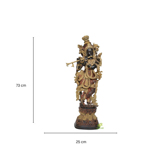 Brass Krishna statue - 73CM Brass Krishna Statue, Krishna Figurine, Krishna Sculpture, KRISHNA For Temple, Home, office, pooja, Decor, Gifts Aakrati