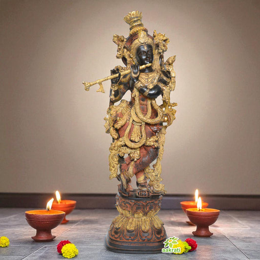 Brass Krishna statue - 73CM Brass Krishna Statue, Krishna Figurine, Krishna Sculpture, KRISHNA For Temple, Home, office, pooja, Decor, Gifts Aakrati