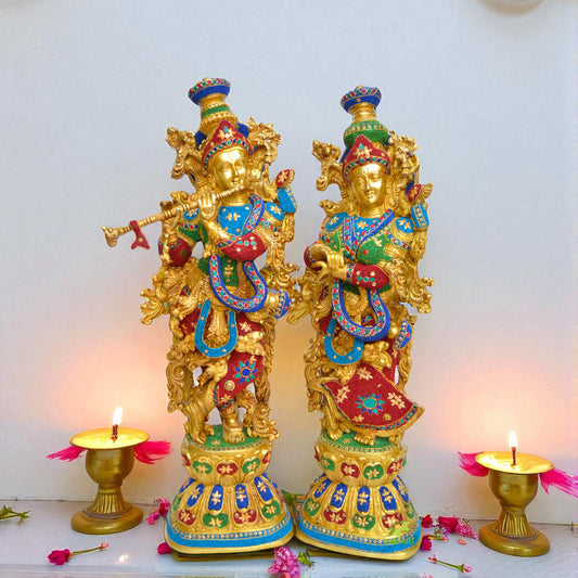 Brass Radha Krishna Showpiece, Radha Krishna Statue for Corner Table, Symbol Of Love, Indian Home Decor, Decorative Figurines Aakrati