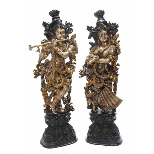 Brass Radha Krishna Idol | Handcrafted Divine Statue for Love & Devotion | Handmade Brass Krishna Murti ( Yellow, 30 inch) Aakrati