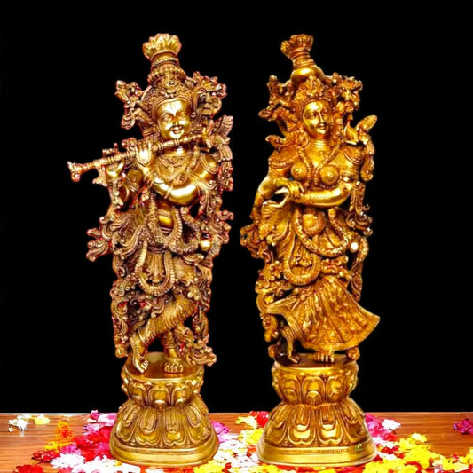 Divine Brass Radha Krishna Statue | Spiritual Decor for Temple and Pooja Room | Brass Lord Radha Krishna Statue ( Yellow, 30 inch) Aakrati