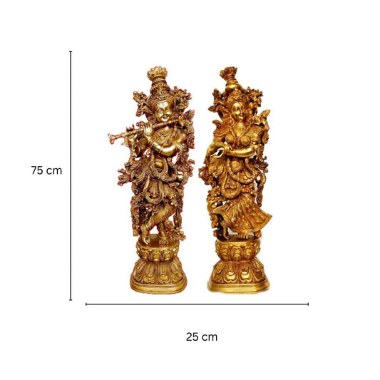 Divine Brass Radha Krishna Statue | Spiritual Decor for Temple and Pooja Room | Brass Lord Radha Krishna Statue ( Yellow, 30 inch)