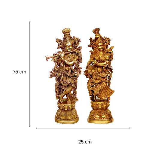 Divine Brass Radha Krishna Statue | Spiritual Decor for Temple and Pooja Room | Brass Lord Radha Krishna Statue ( Yellow, 30 inch) Aakrati