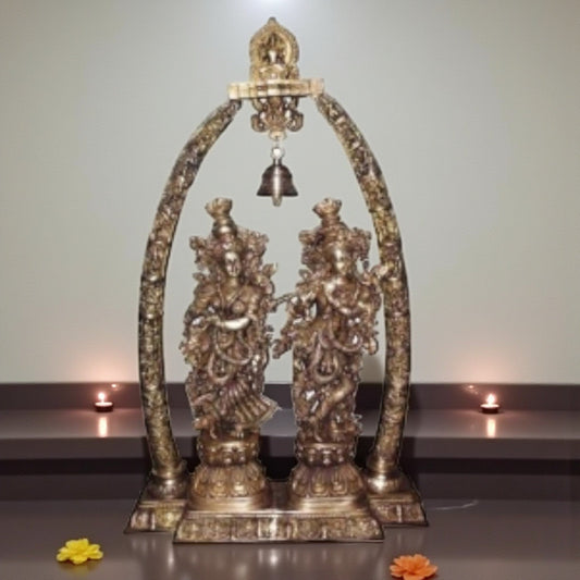 Lord Radha Krishna Temple Brass Handmade Religious Decorative Statue Sculpture | Radha Krishna Idol | God Statues Aakrati