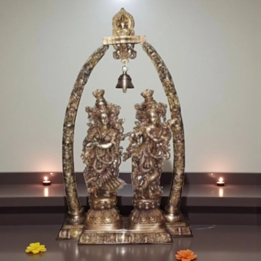 Lord Radha Krishna Temple Brass Handmade Religious Decorative Statue Sculpture | Radha Krishna Idol | God Statues Aakrati
