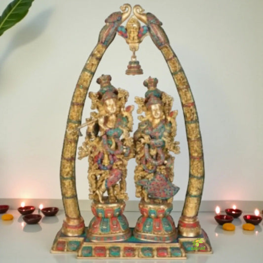 Lord Radha Krishna Temple Brass Handmade Religious Decorative Statue Sculpture | Statue of Love | Lord Radha Krishna Statue Aakrati