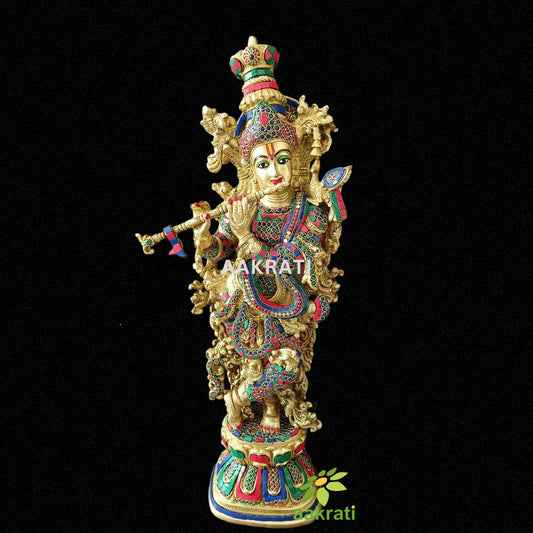 Magnificent Brass Krishna statue,29 inch Big Size Krishna, Flute Playing Idol, Lord Krishna Idol for Home, Temple, Corner, Entrance, Gifts. Aakrati