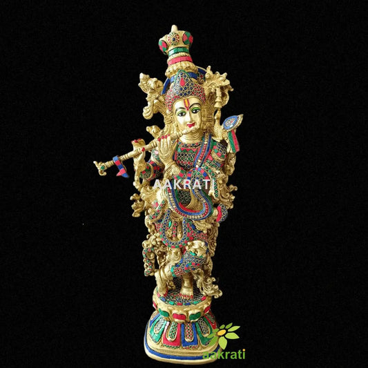 Magnificent Brass Krishna statue,29 inch Big Size Krishna, Flute Playing Idol, Lord Krishna Idol for Home, Temple, Corner, Entrance, Gifts. Aakrati